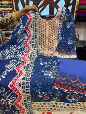 Swizz Lawn Printed & Organza Lace 3Pc